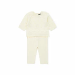Cotton and Cashmere Openwork Top + Bottoms Ecru Bonton Fashion Baby
