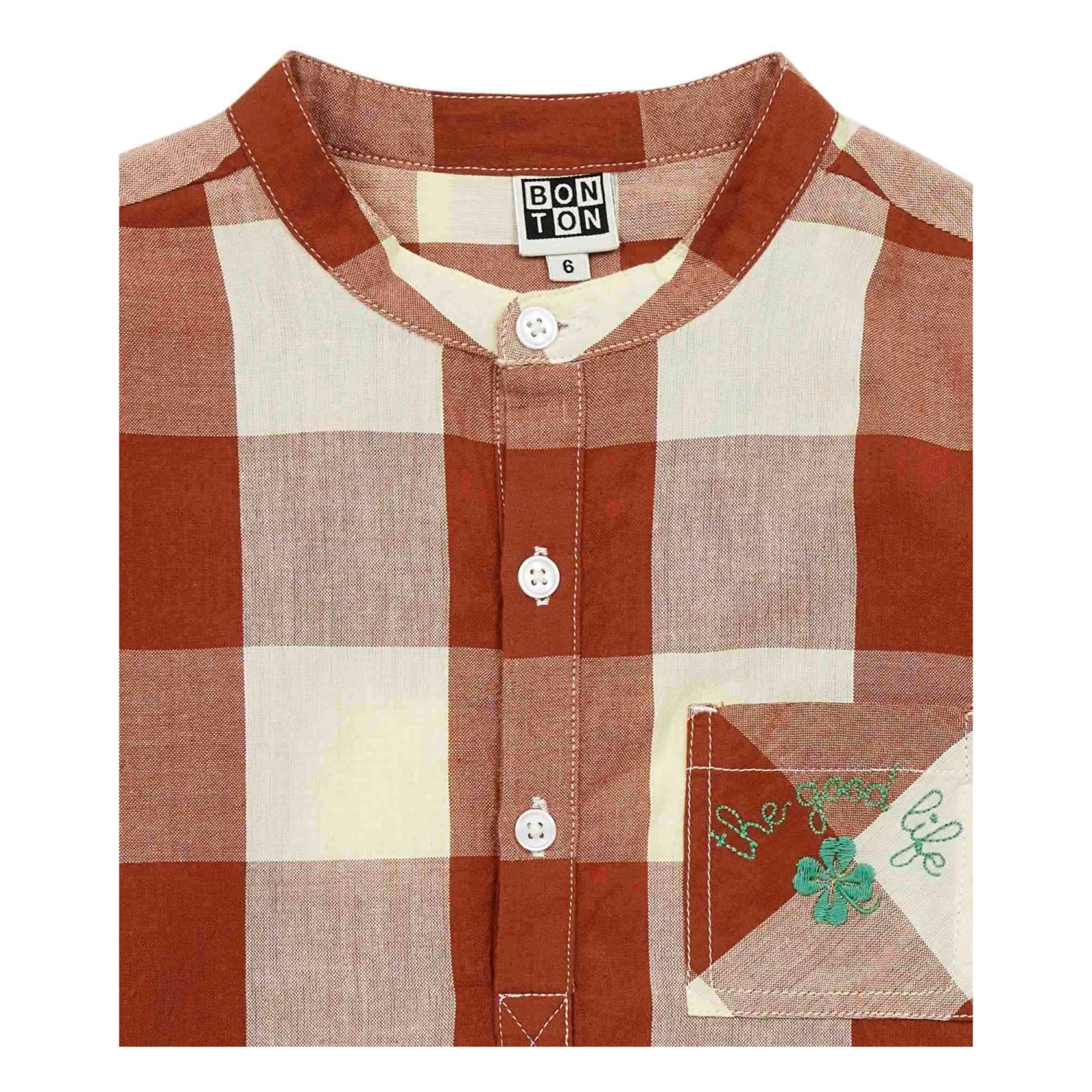 Edgar Checked Kurta Shirt Caramel Bonton Fashion Children 2 Edgar Checked Kurta Shirt Caramel Bonton Fashion Children - Image 2