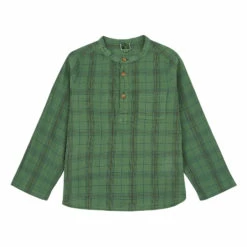 Edgar Checked Organic Cotton Muslin Kurta Shirt Green Bonton Fashion Children