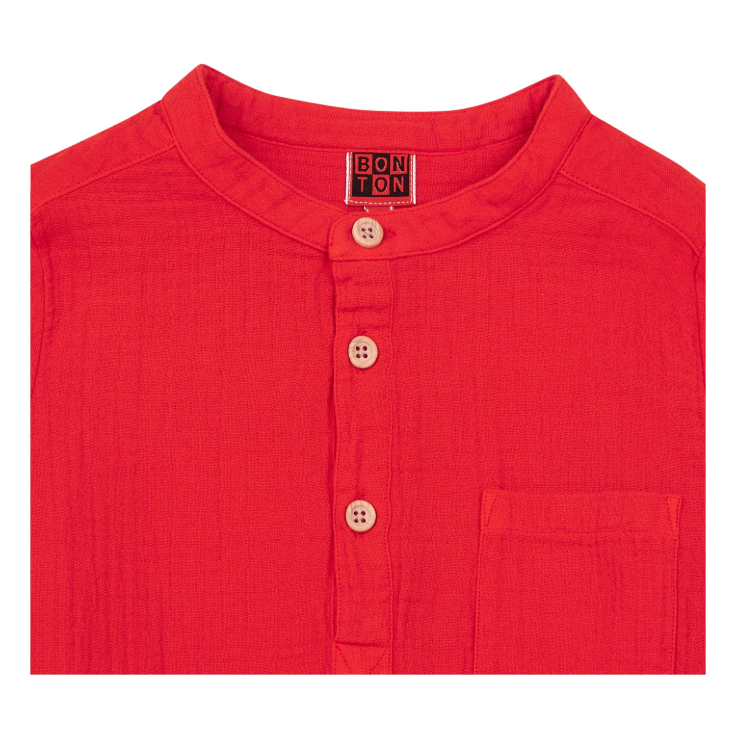 Edgar Organic Cotton Muslin Kurta Shirt Red Bonton Fashion Children 2 Edgar Organic Cotton Muslin Kurta Shirt Red Bonton Fashion Children - Image 2