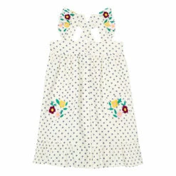 Elodie Embroidered Cotton Muslin Dress Ecru Bonton Fashion Children