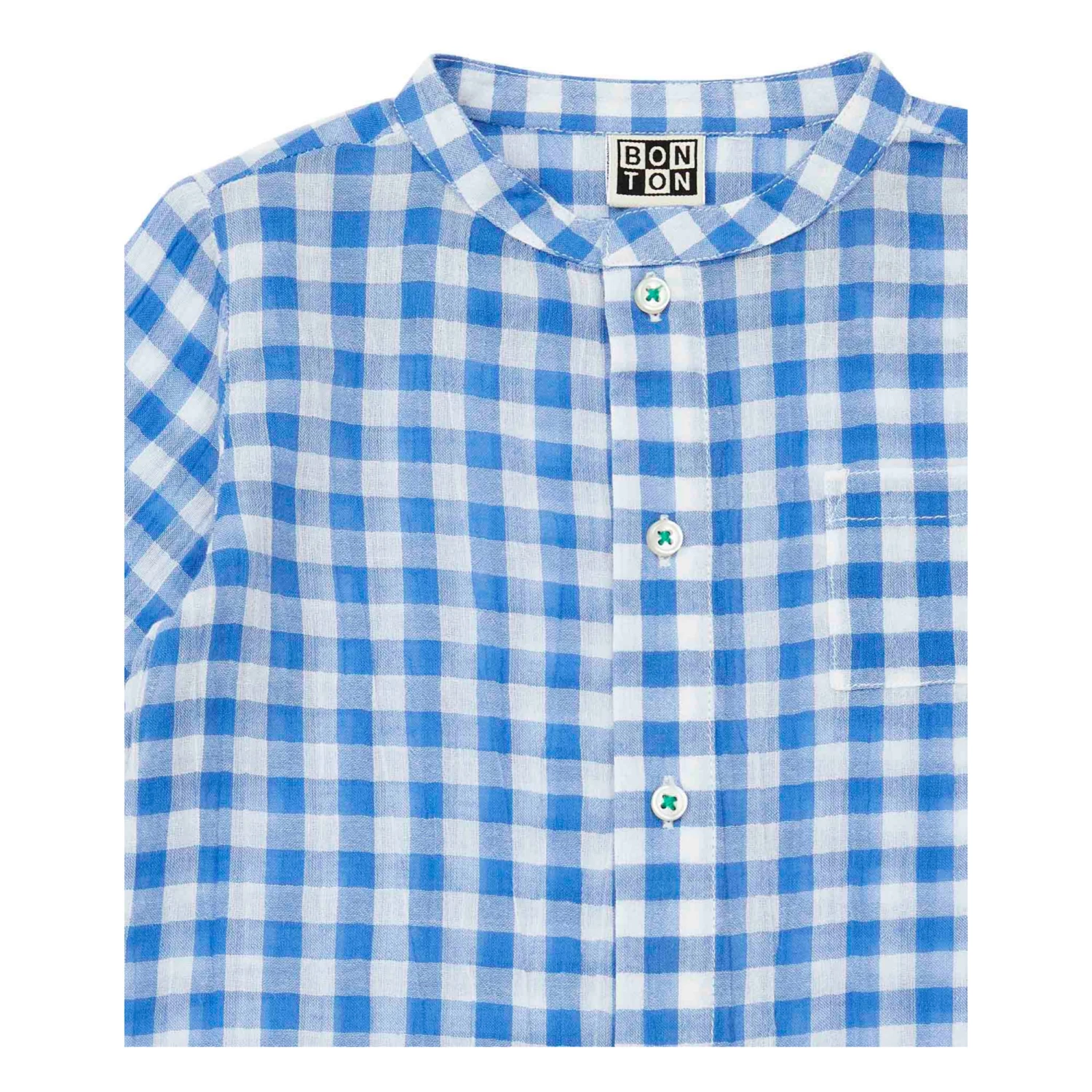 Inter Gingham Cotton Muslin Shirt Blue Bonton Fashion Baby 2 Inter Gingham Cotton Muslin Shirt Blue Bonton Fashion Baby - Image 2