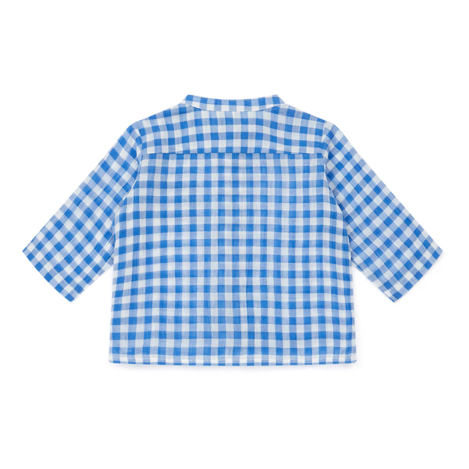 Inter Gingham Cotton Muslin Shirt Blue Bonton Fashion Baby 3 Inter Gingham Cotton Muslin Shirt Blue Bonton Fashion Baby - Image 3