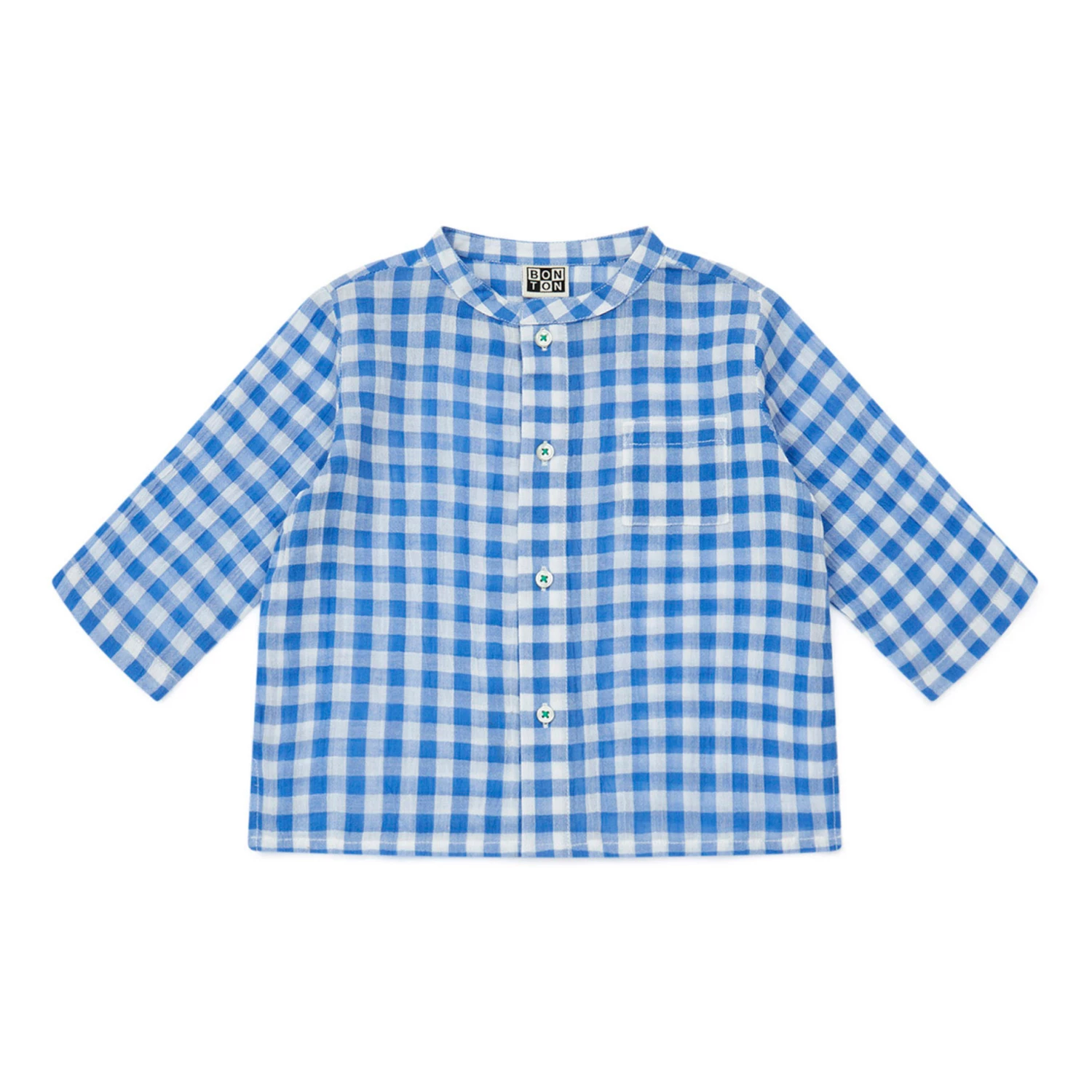 Inter Gingham Cotton Muslin Shirt Blue Bonton Fashion Baby 1 Inter Gingham Cotton Muslin Shirt Blue Bonton Fashion Baby