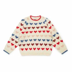Jacquard Alpaca and Merino Wool Heart: Jumper Ecru Bonton Fashion Children