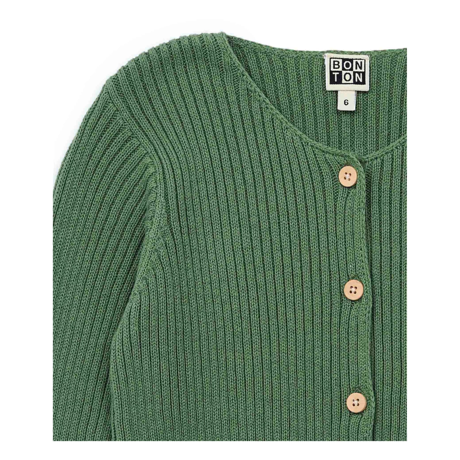 Mouton Organic Cotton Cardigan Green Bonton Fashion Children 2 Mouton Organic Cotton Cardigan Green Bonton Fashion Children - Image 2
