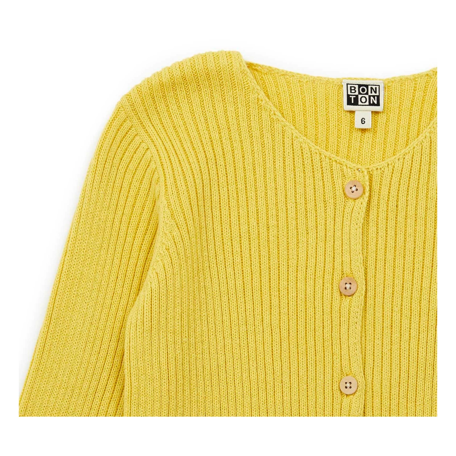 Mouton Organic Cotton Cardigan Yellow Bonton Fashion Children 2 Mouton Organic Cotton Cardigan Yellow Bonton Fashion Children - Image 2