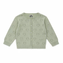 Organic Cotton Openwork Heart Cardigan Green Bonton Fashion Baby, Children