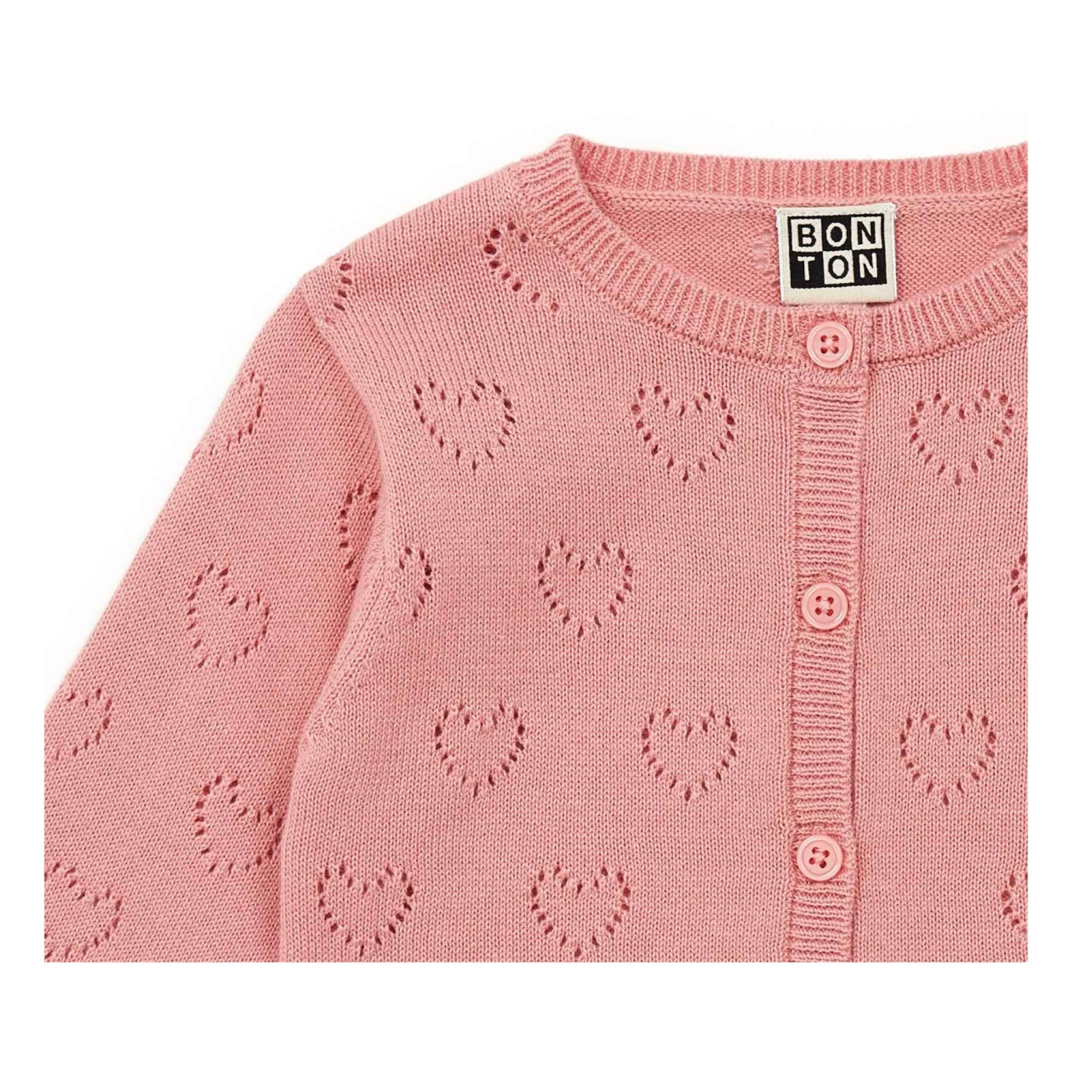 Organic Cotton Openwork Heart Cardigan Pink Bonton Fashion Baby, Children 2 Organic Cotton Openwork Heart Cardigan Pink Bonton Fashion Baby, Children - Image 2