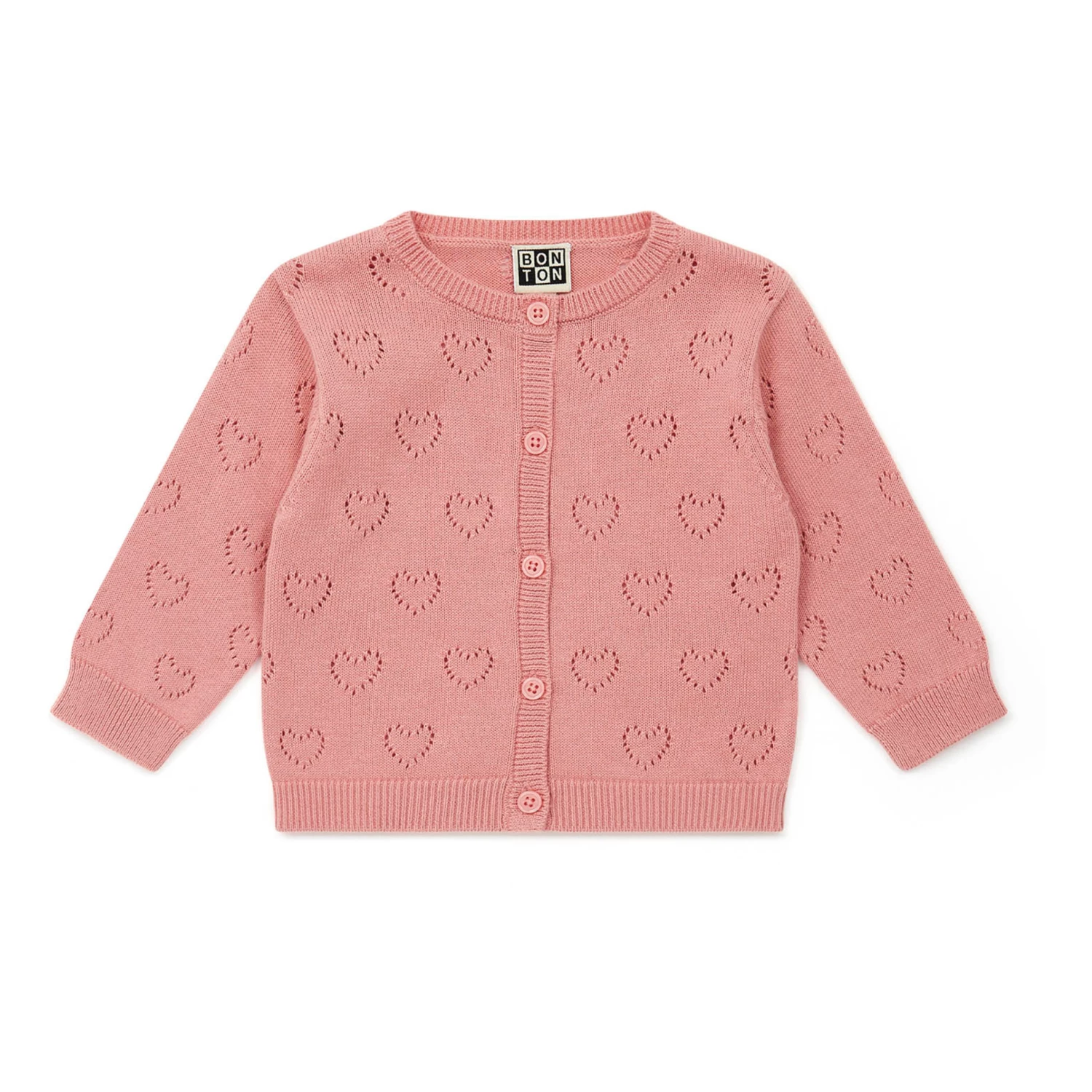 Organic Cotton Openwork Heart Cardigan Pink Bonton Fashion Baby, Children 1 Organic Cotton Openwork Heart Cardigan Pink Bonton Fashion Baby, Children
