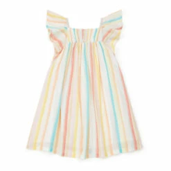 Reveuse Striped Lurex Dress Ecru Bonton Fashion Children