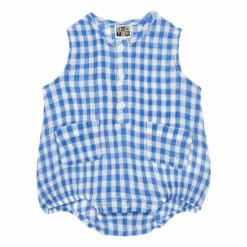 Rital Cotton Muslin Gingham Romper Blue Bonton Fashion Baby