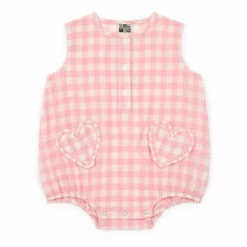 Rital Cotton Muslin Gingham Romper Pink Bonton Fashion Baby
