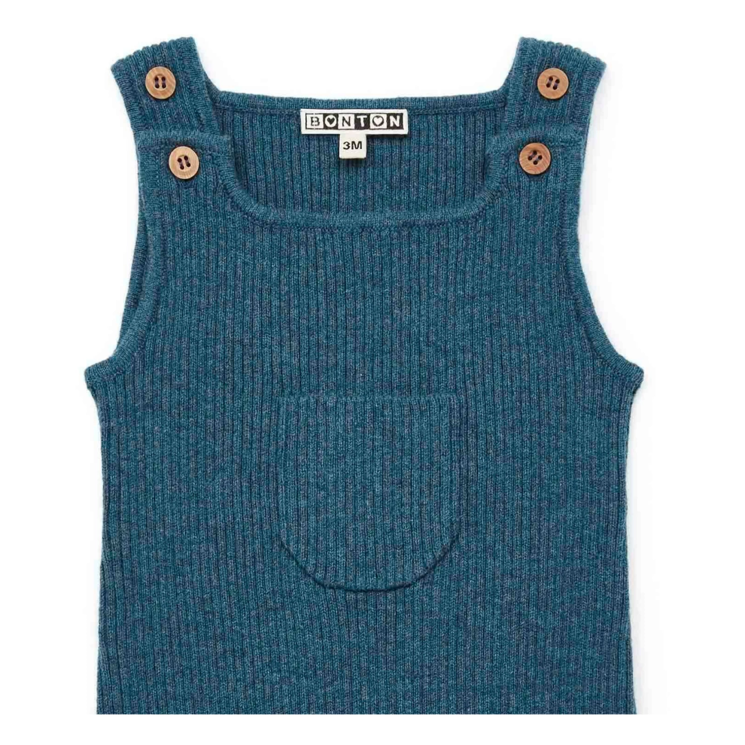 Wool and Minota Cotton Dungarees Blue Bonton Fashion Baby 2 Wool and Minota Cotton Dungarees Blue Bonton Fashion Baby - Image 2
